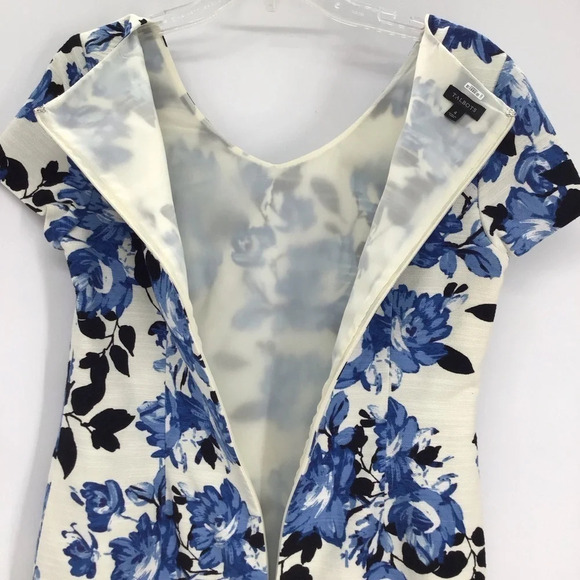 Talbot’s Women’s Floral Sheath Dress Wedding Party Summer Blue/Creme’ Size 4 - Picture 6 of 9